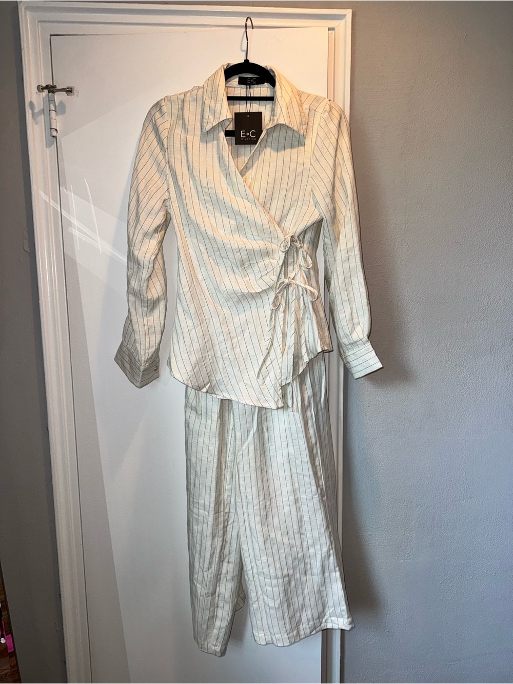 EC Linen Blend Wrap Top and Wide Leg Pants Set NWT